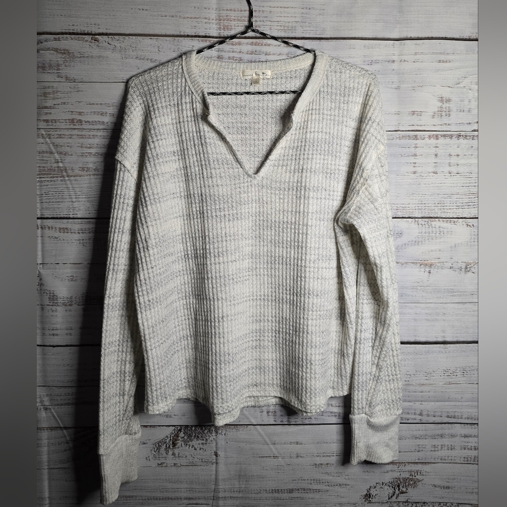 Nine‎ Britton Textured Longsleeve Henley V-neck Gray And Cream Size Large